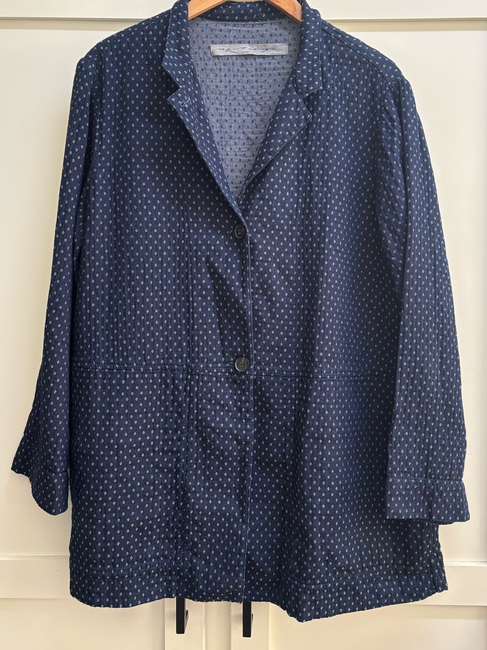 Raquel Allegra Women’s Size 3 large Blue Diamond Print Cotton Lightweight Blazer - Picture 3 of 8